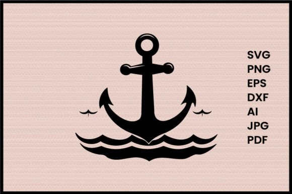 Anchor in Waves Illustration Silhouette