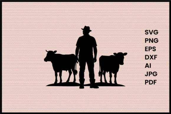 Farmer with Dairy Cows Illustration