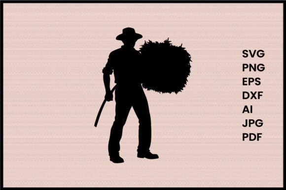 Farmer with Hay Bale Illustration