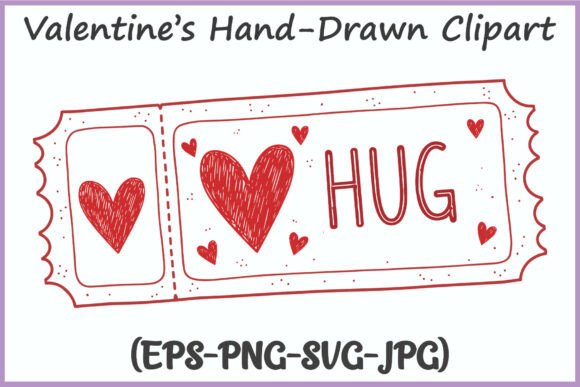 Valentine Doodle Love Ticket SVG Clipart
