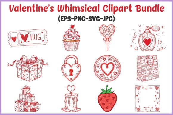 Valentines Doodle Clipart SVG PNG Bundle
